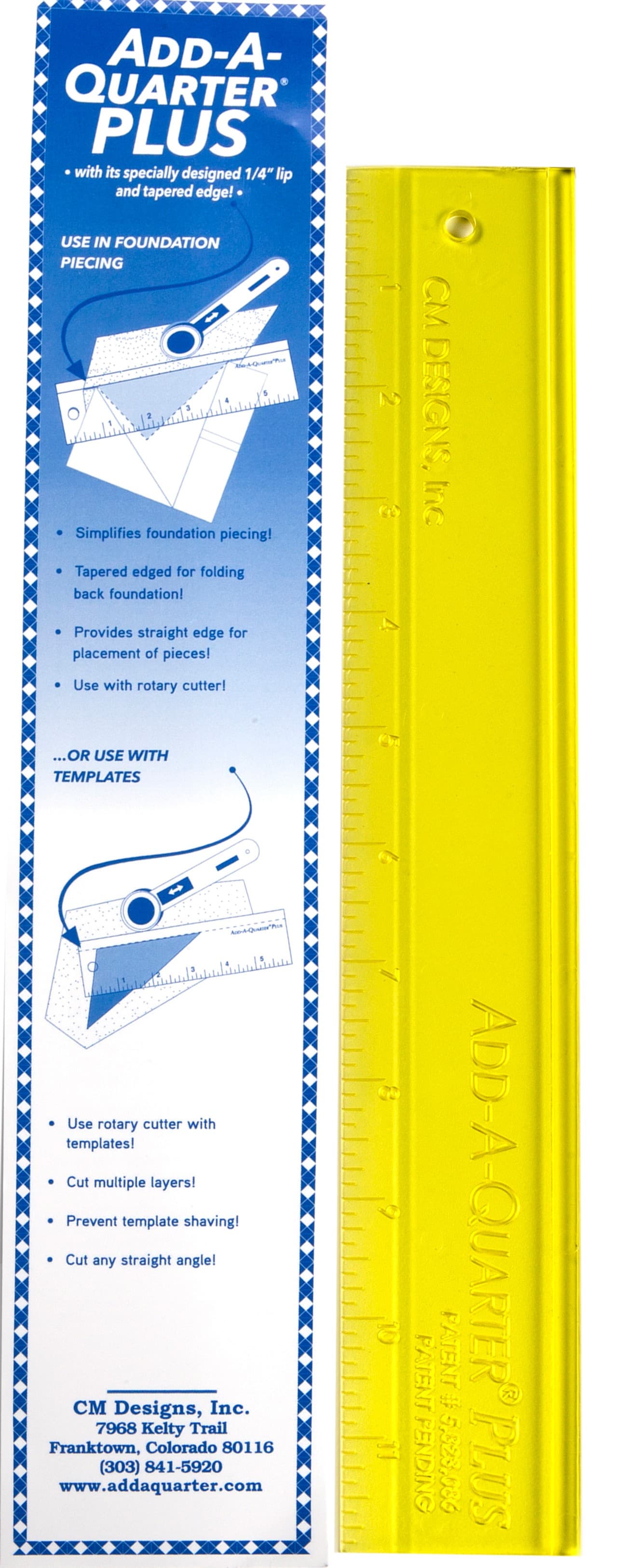 Regla Add-A-Quarter Plus 12" CM Designs para margen de 1/4" (amarilla), foto 1