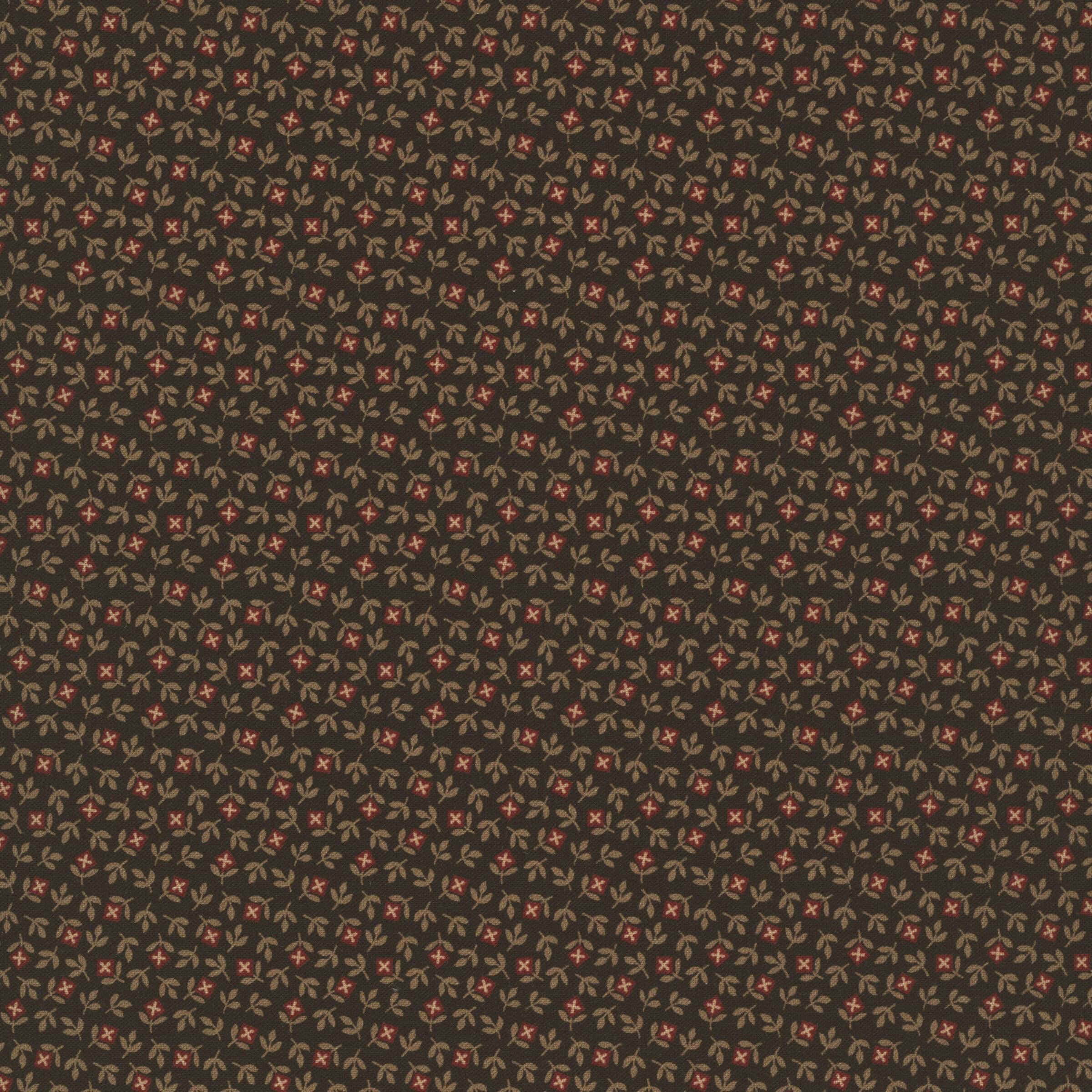 Tela Marcus Fabrics Black Sheep Cottons Square Petals marrón oscuro
