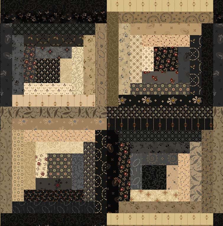 Tela Marcus Fabrics Black Sheep Cottons log cabin negro y beige