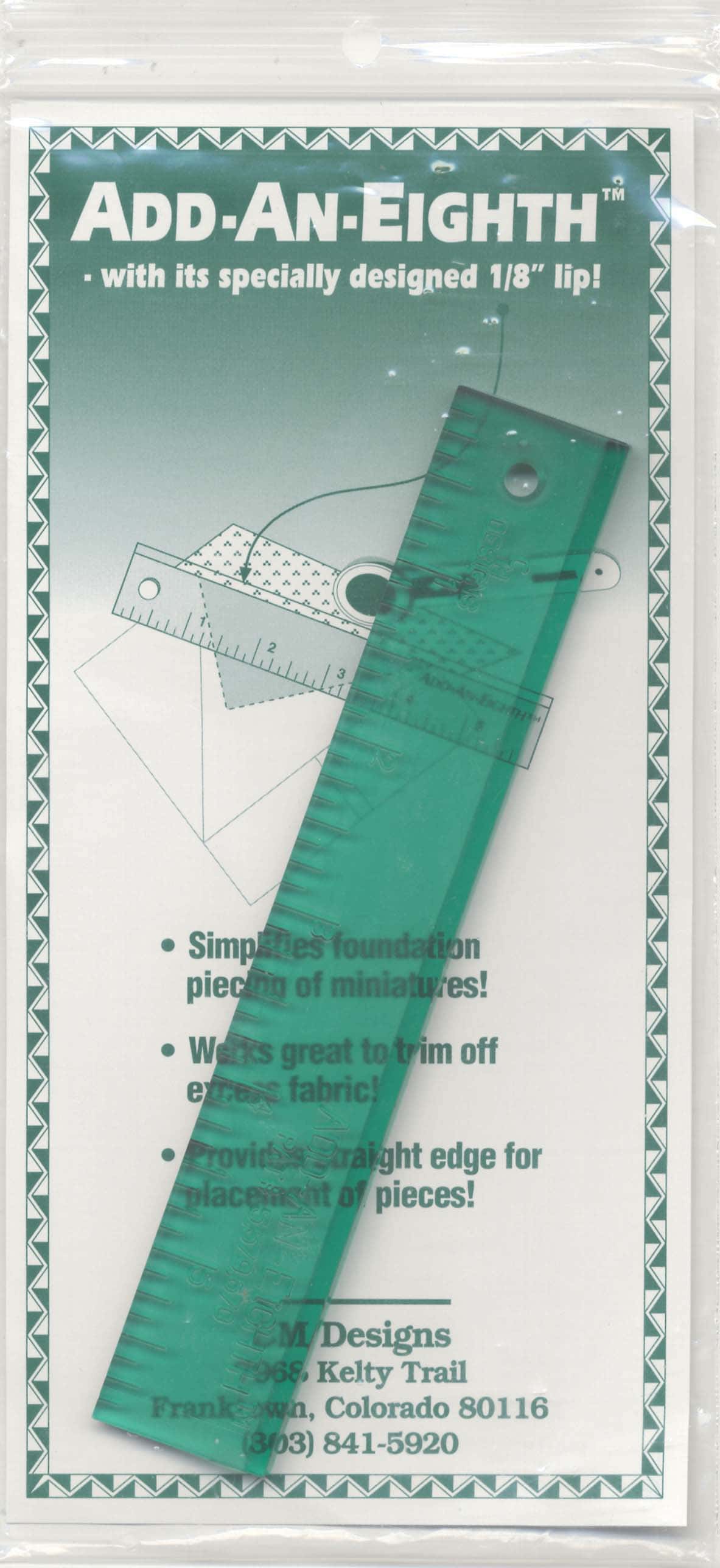Regla Add-An-Eighth CM Designs 1" x 6" para margen de 1/8" (foundation piecing)